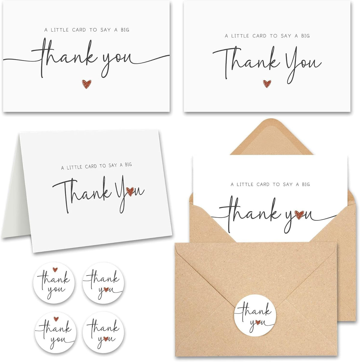 UnimaxPrint 20 Thank You Cards with Envelopes & Stickers (4 Design), Minimalist 4x6 Thank You Notes for Teacher Apprecia
