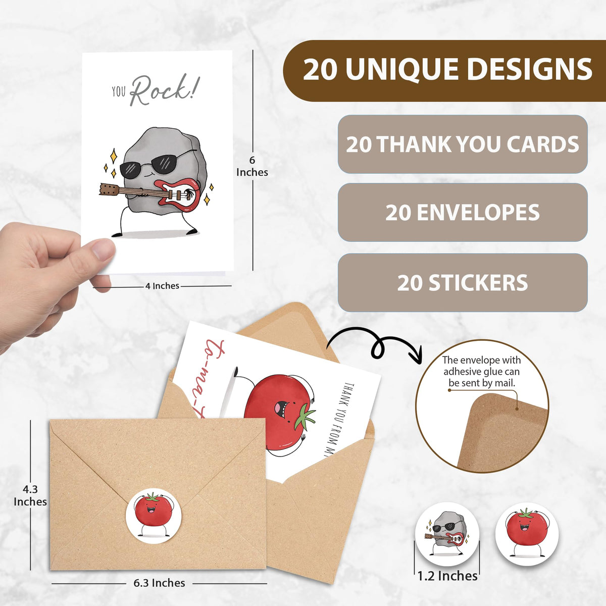 Premium Funny Thank You Cards, Teacher Appreciation Cards with Envelopes, Cute Thank You Notes for Kids Student, Set of 