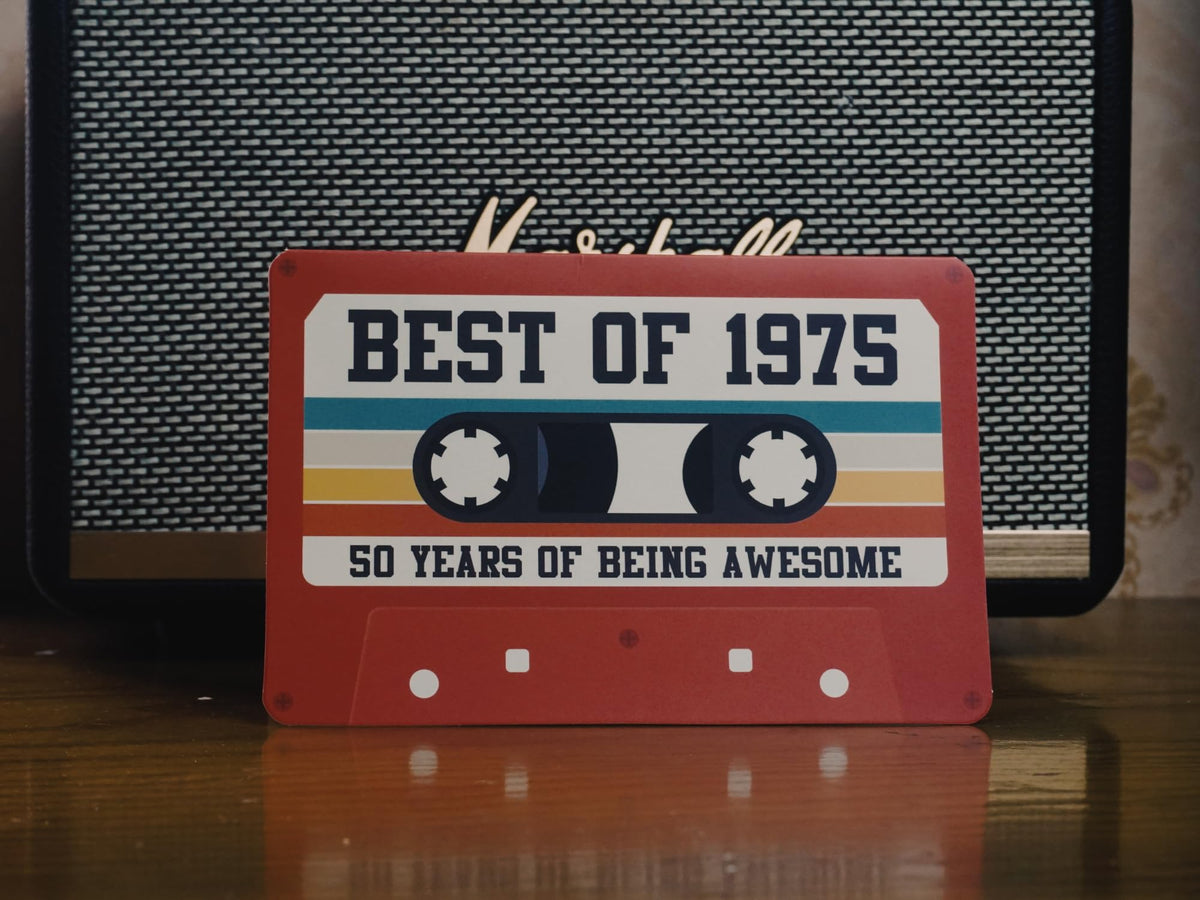 Unique Retro 50th Birthday Card for Men and Women, Aesthetic 50th Birthday Gifts for Him and Her, Cassette Tape Card for