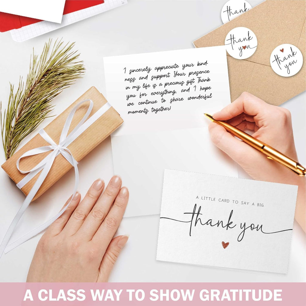 UnimaxPrint 52 Thank You Cards with Envelopes & Stickers (4 Designs), Minimalist 3x5” Thank You Notes for Teacher Apprec