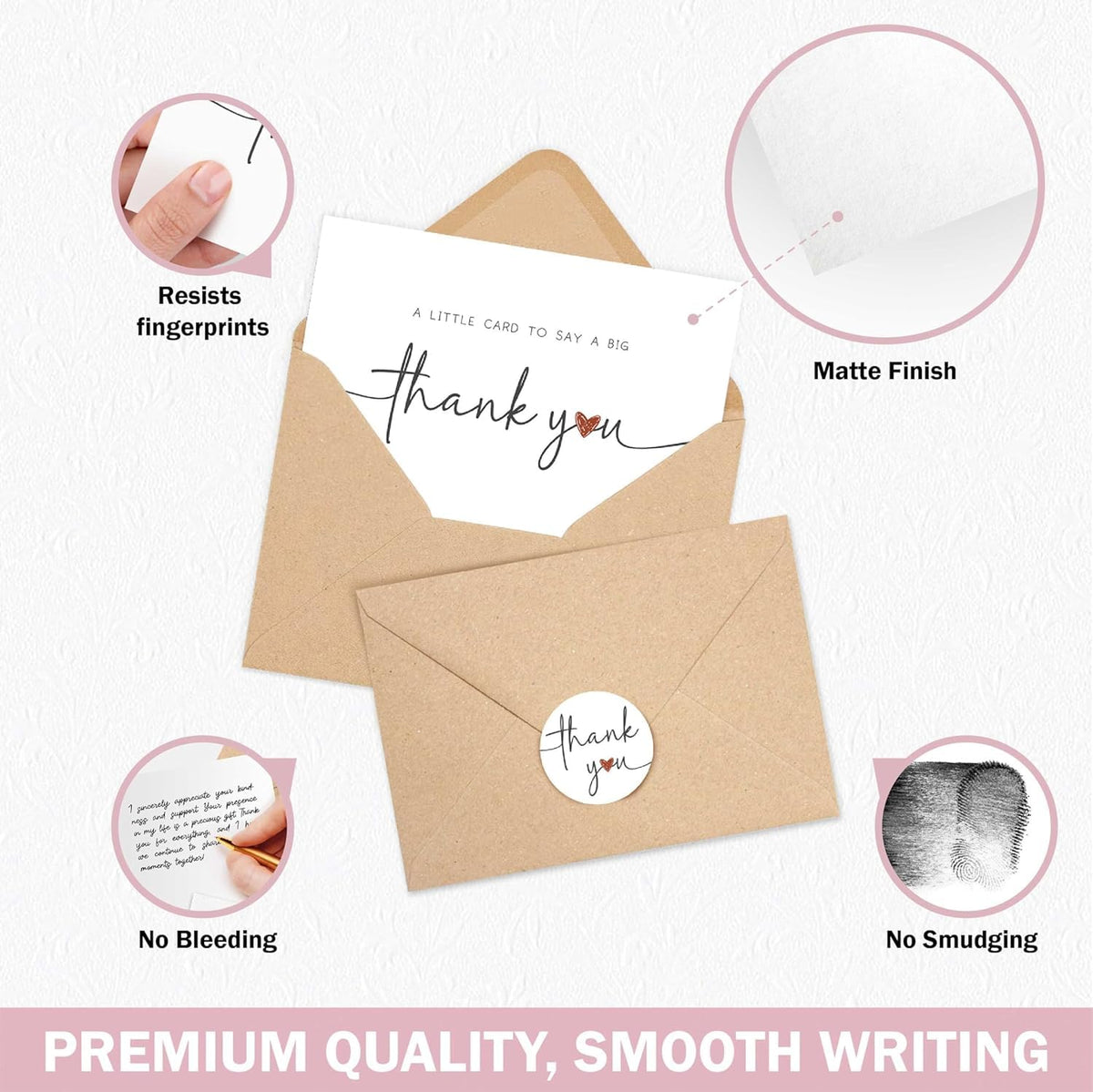 UnimaxPrint 52 Thank You Cards with Envelopes & Stickers (4 Designs), Minimalist 3x5” Thank You Notes for Teacher Apprec