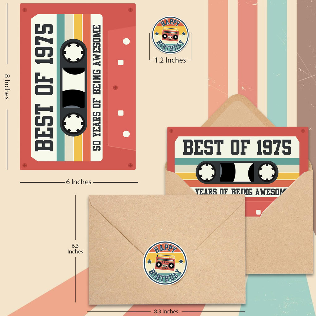 Unique Retro 50th Birthday Card for Men and Women, Aesthetic 50th Birthday Gifts for Him and Her, Cassette Tape Card for