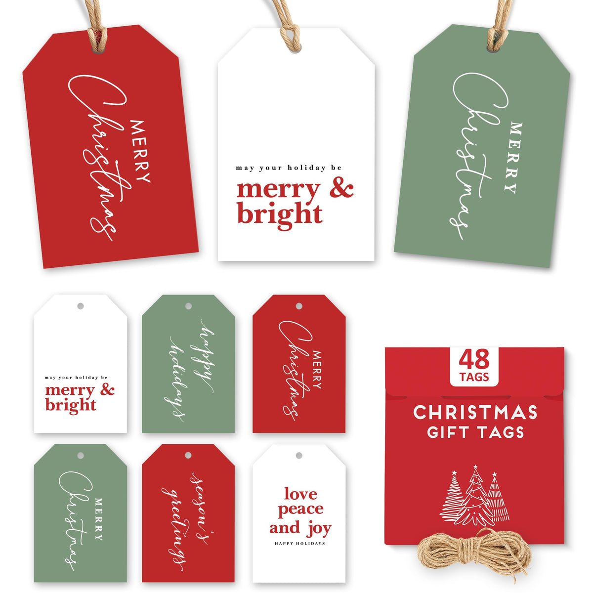 Elegant Christmas Gift Tags with String, 48 Premium Holiday Labels to Personalize Your Presents & Gift Bags, Christmas T