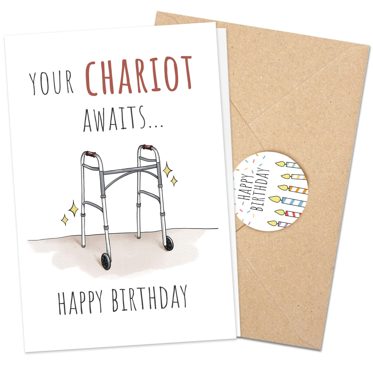 Premium Funny Birthday Card for Dad, Mom, Grandpa, Grandma, Family 40th 50th 60th 70th 80th, Unique Your Chariot Awaits 