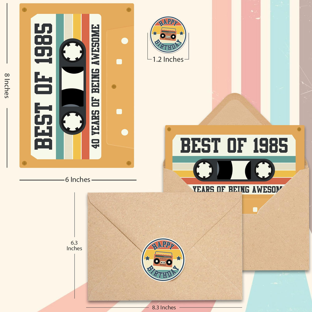 Retro 40th Birthday Card for Men Women, Unique 40th Birthday Gifts for Him Her, Cassette Tape Card for Bday Decoration, 