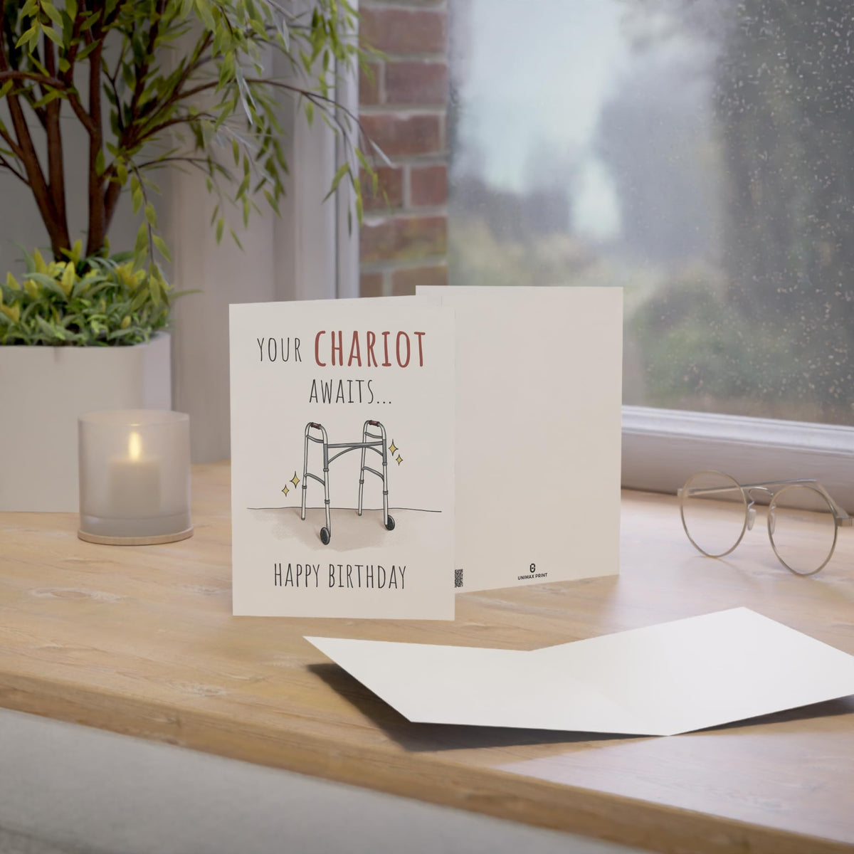 Premium Funny Birthday Card for Dad, Mom, Grandpa, Grandma, Family 40th 50th 60th 70th 80th, Unique Your Chariot Awaits 