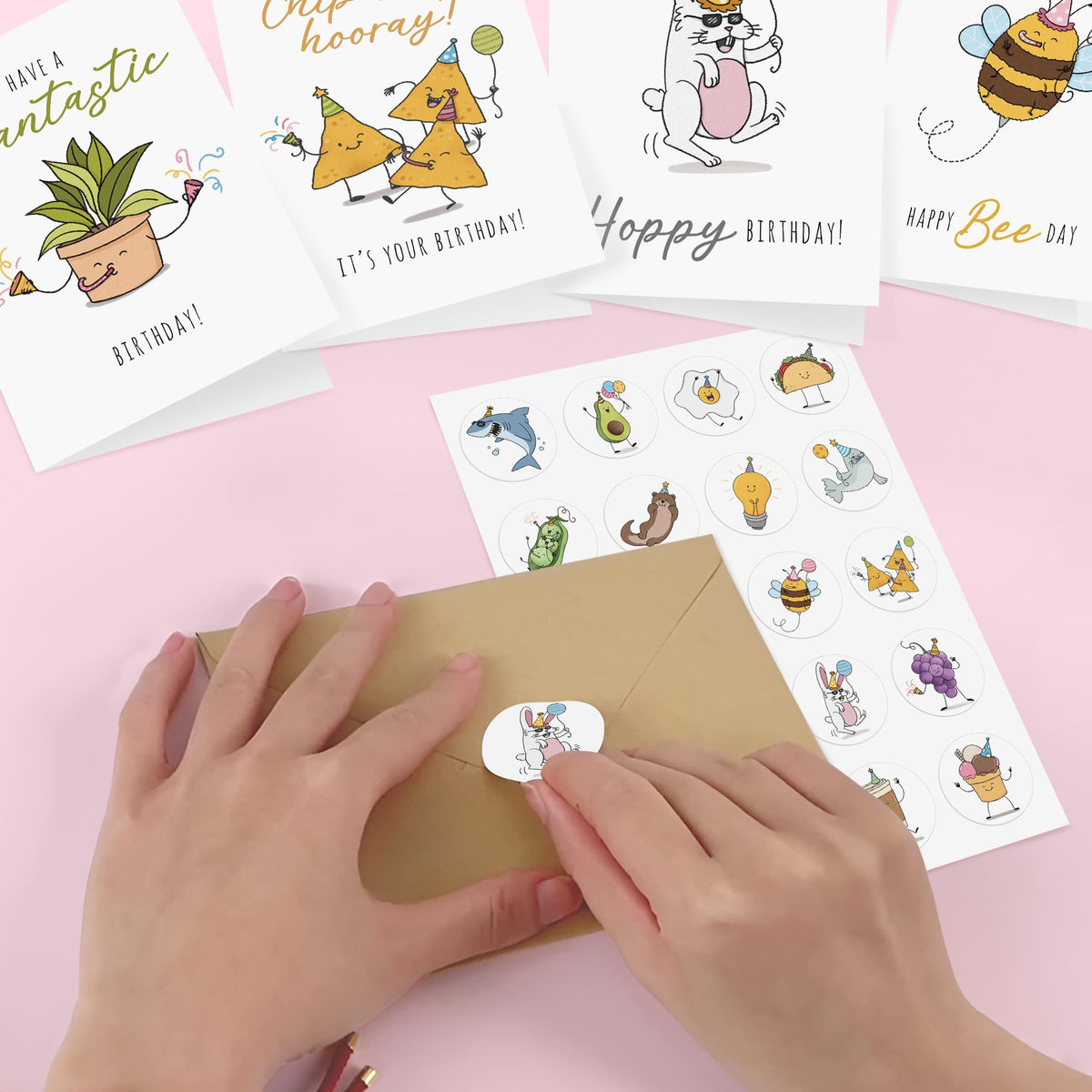 Birthday Cards with Envelopes & Stickers, Funny Assorted Happy Birthday Bulk, Cute Handmade Bday Greeting Cards for Kids
