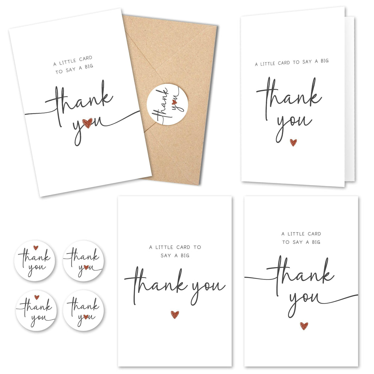 UnimaxPrint 20 Thank You Cards with Envelopes & Stickers (4 Design), Minimalist 4x6 Thank You Notes for Teacher Apprecia