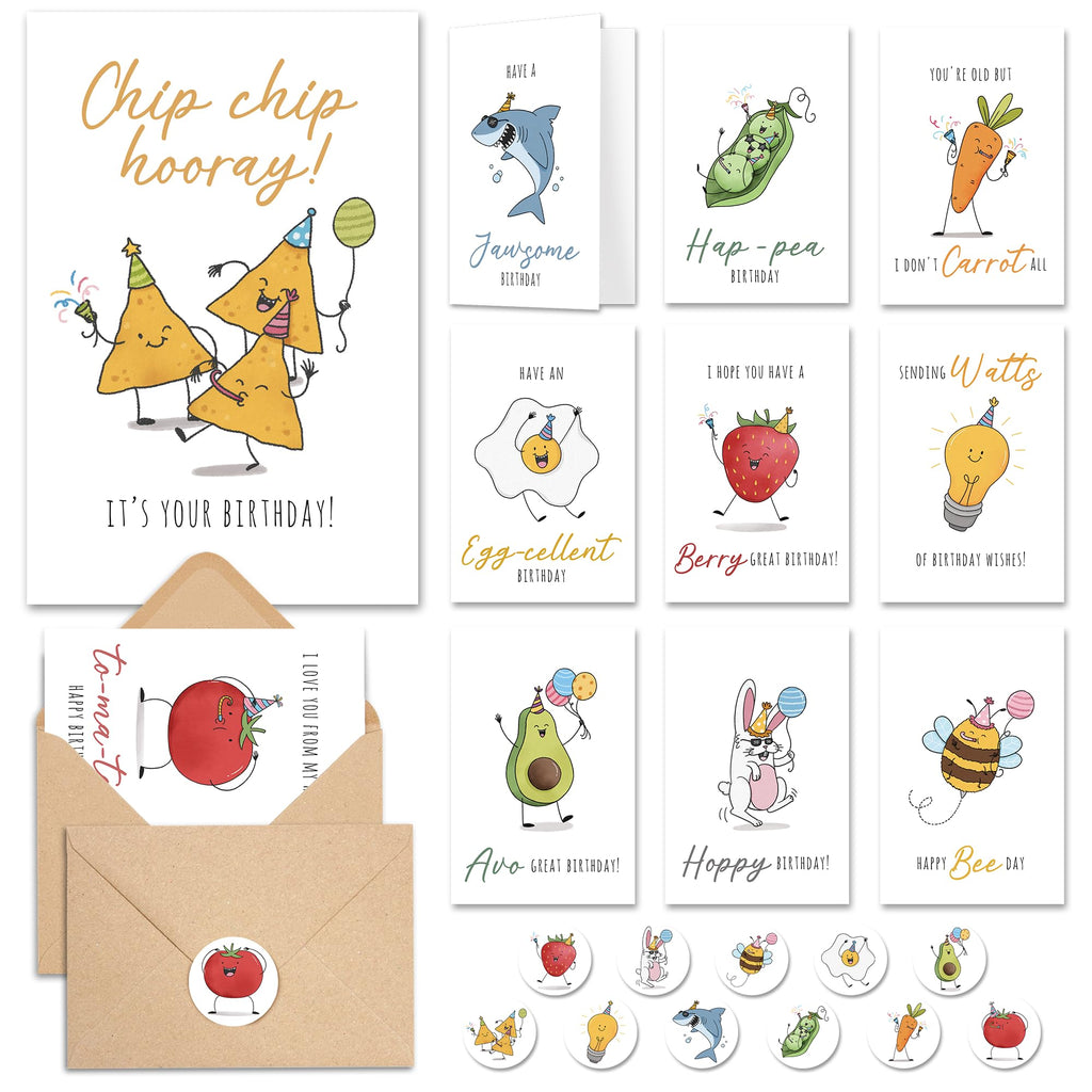 Birthday Cards with Envelopes & Stickers, Funny Assorted Happy Birthday Bulk, Cute Handmade Bday Greeting Cards for Kids