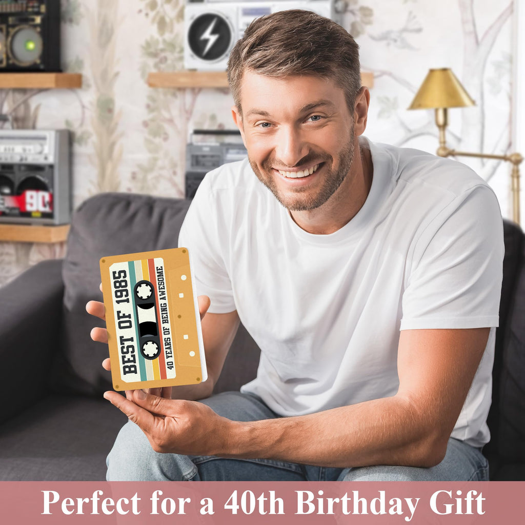Retro 40th Birthday Card for Men Women, Unique 40th Birthday Gifts for Him Her, Cassette Tape Card for Bday Decoration, 