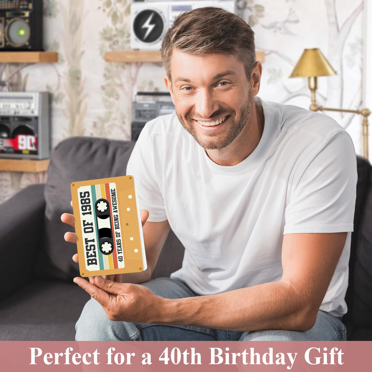 Retro 40th Birthday Card for Men Women, Unique 40th Birthday Gifts for Him Her, Cassette Tape Card for Bday Decoration, 