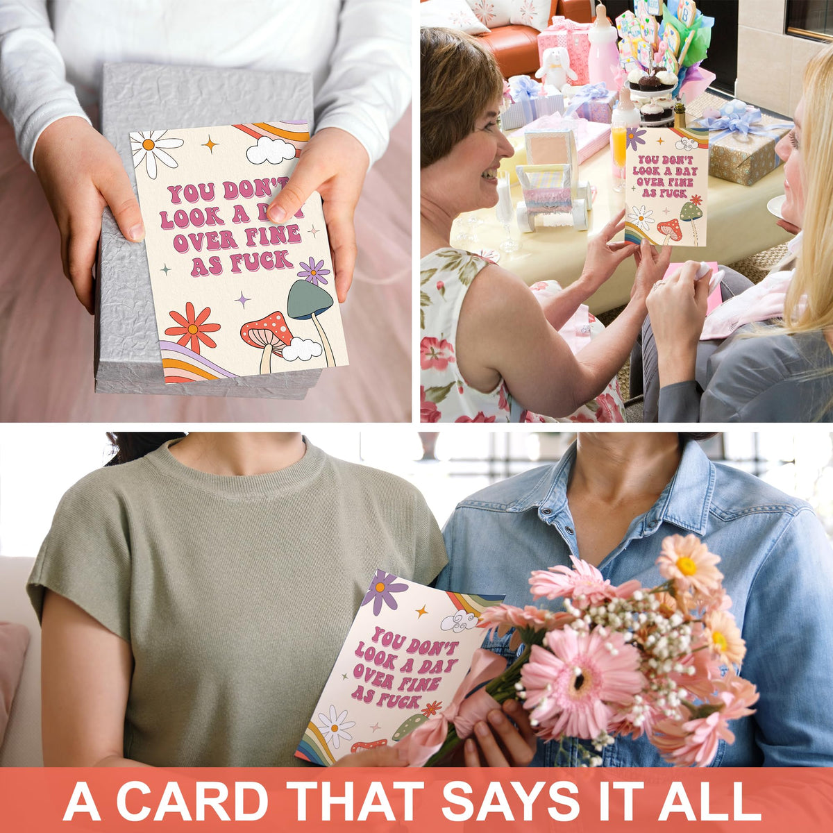 UnimaxPrint Funny Birthday Card for Wife Girlfriend, You Don't Look a Day Over Fine as F*ck, Rainbows Birthday Greeting 