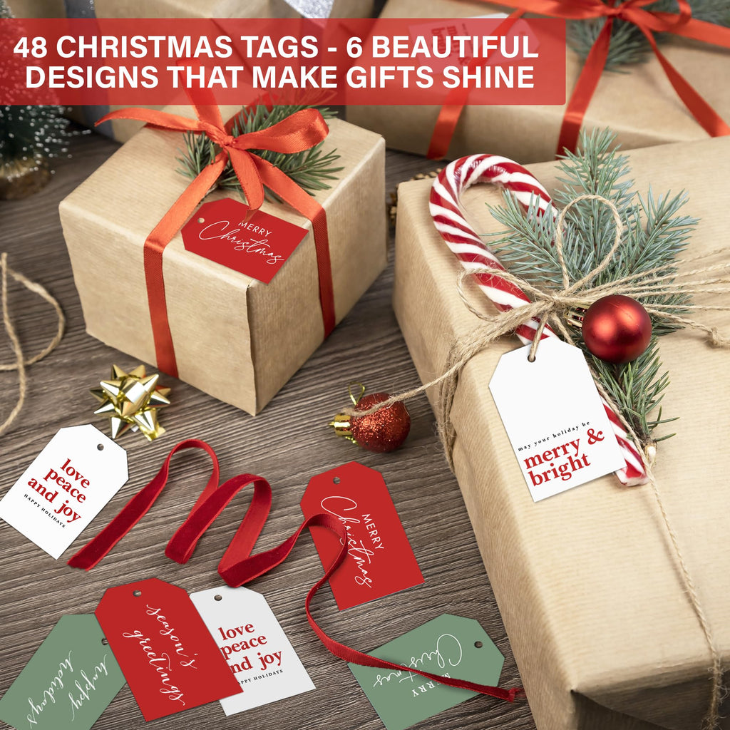 Elegant Christmas Gift Tags with String, 48 Premium Holiday Labels to Personalize Your Presents & Gift Bags, Christmas T