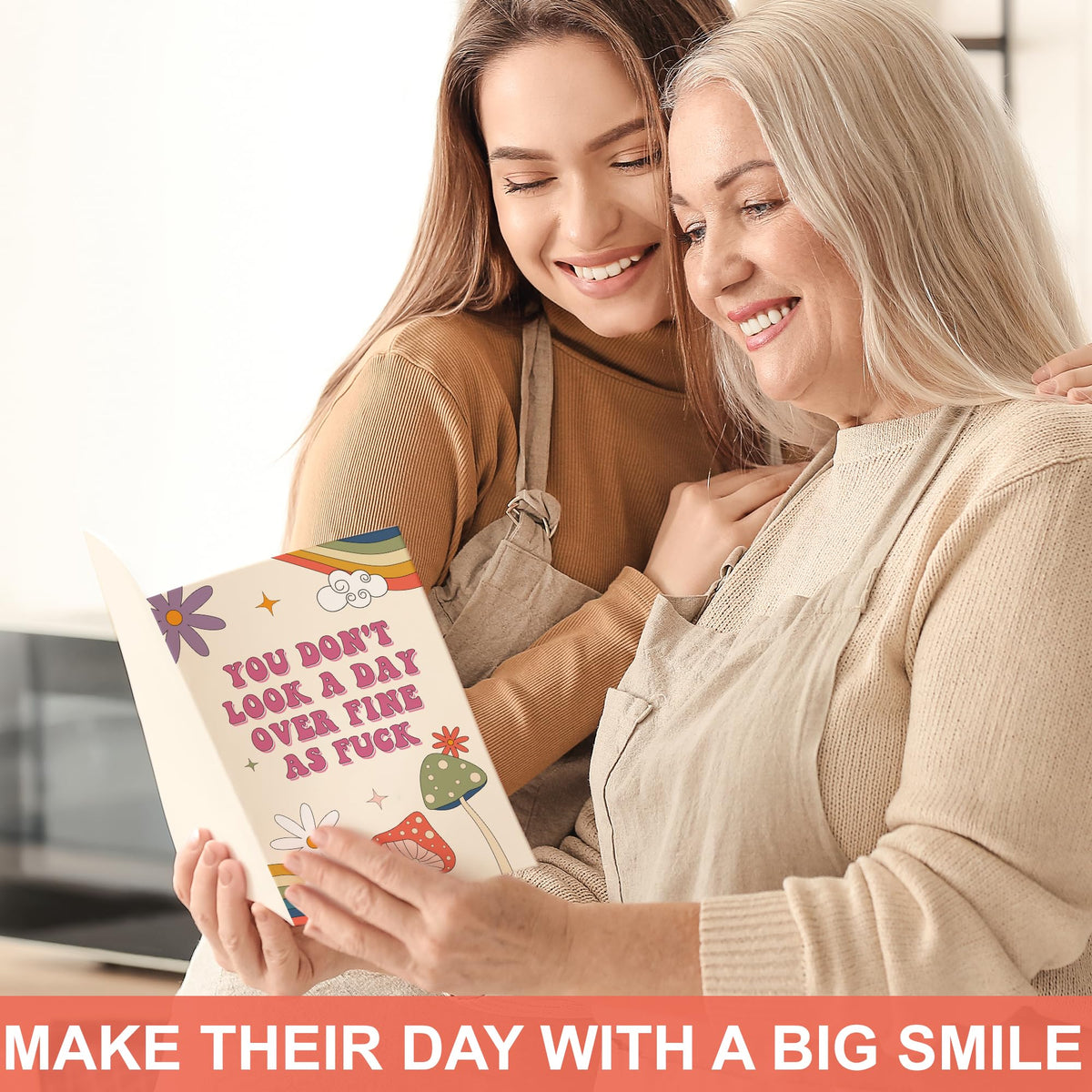 UnimaxPrint Funny Birthday Card for Wife Girlfriend, You Don't Look a Day Over Fine as F*ck, Rainbows Birthday Greeting 