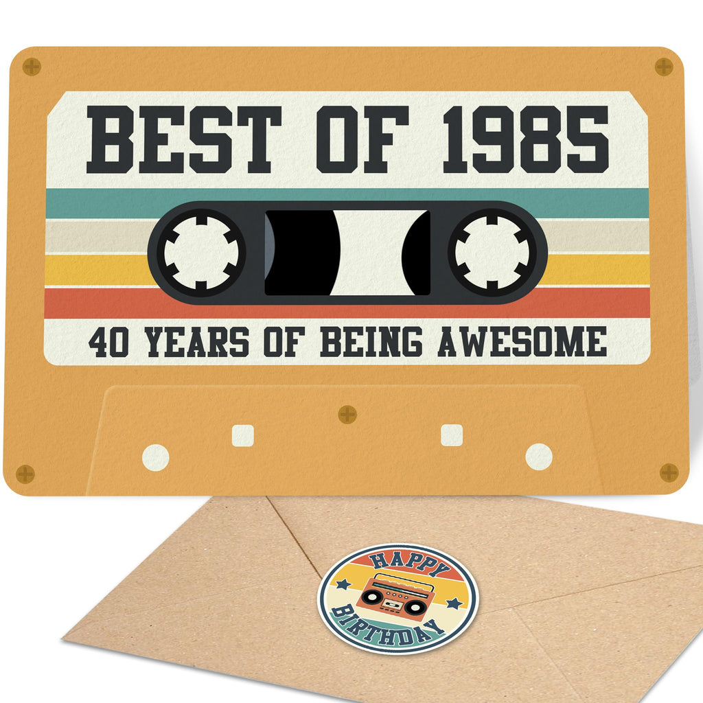 Retro 40th Birthday Card for Men Women, Unique 40th Birthday Gifts for Him Her, Cassette Tape Card for Bday Decoration, 
