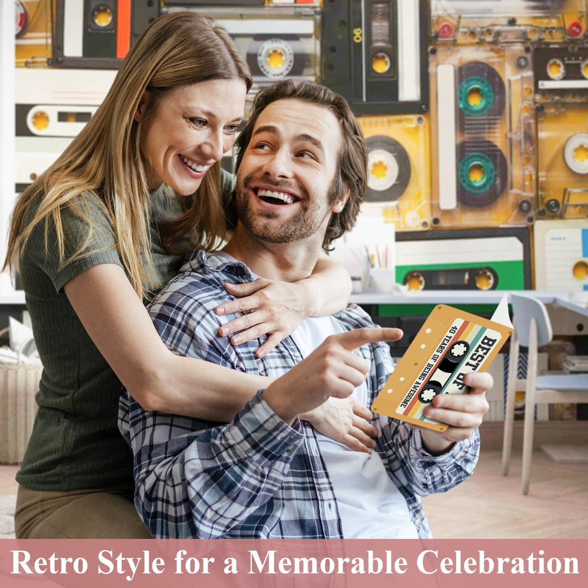 Retro 40th Birthday Card for Men Women, Unique 40th Birthday Gifts for Him Her, Cassette Tape Card for Bday Decoration, 