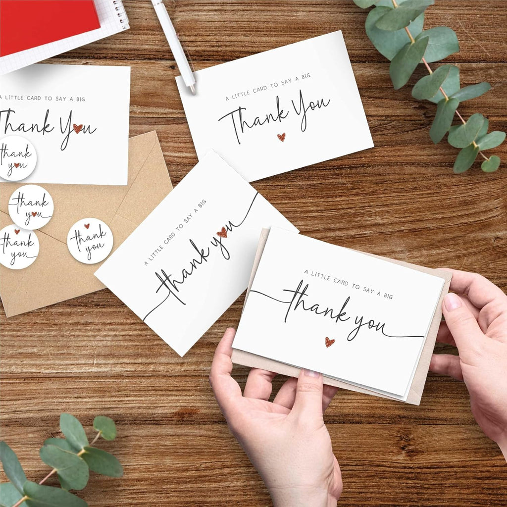 UnimaxPrint 52 Thank You Cards with Envelopes & Stickers (4 Designs), Minimalist 3x5” Thank You Notes for Teacher Apprec