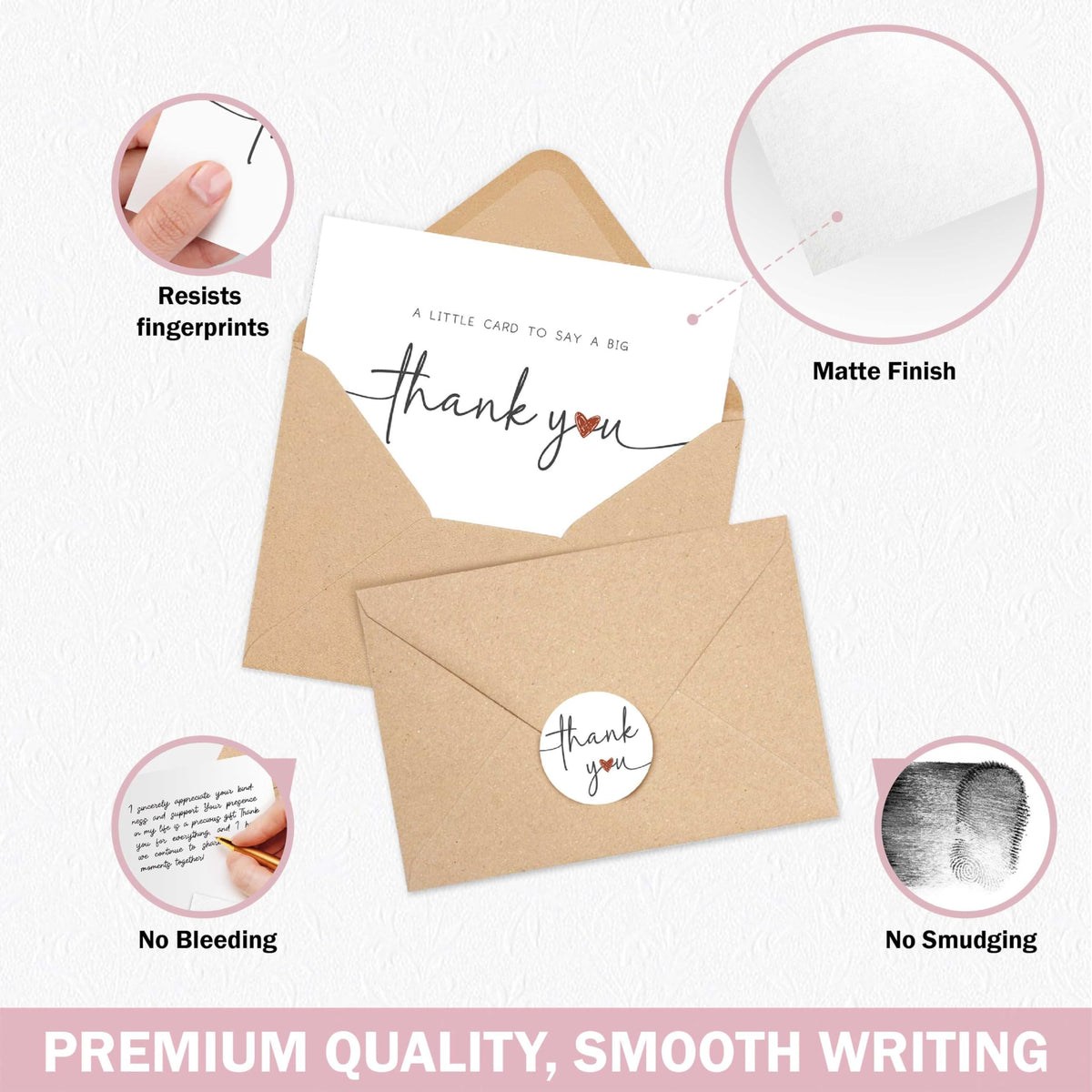 UnimaxPrint 20 Thank You Cards with Envelopes & Stickers (4 Design), Minimalist 4x6 Thank You Notes for Teacher Apprecia