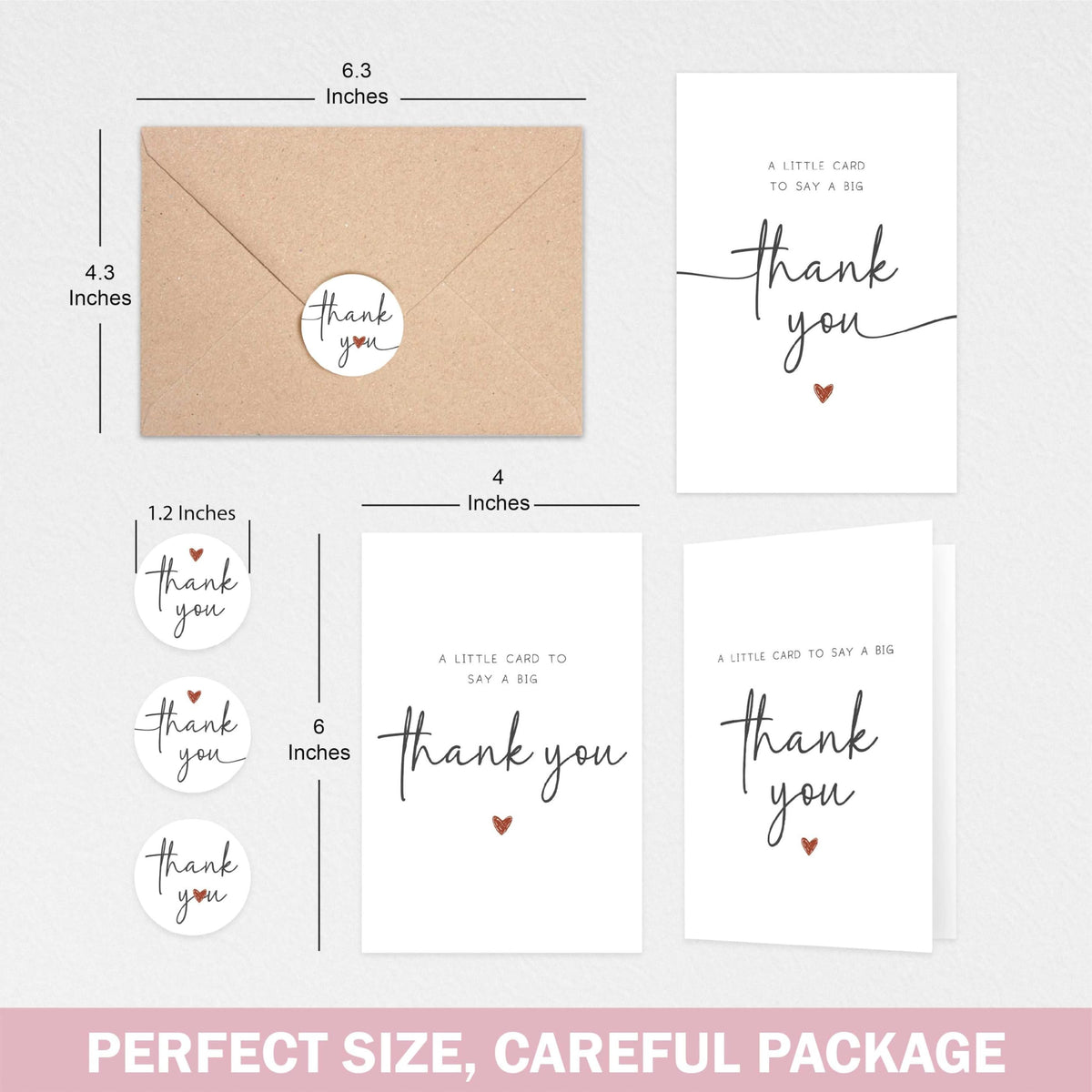 UnimaxPrint 20 Thank You Cards with Envelopes & Stickers (4 Design), Minimalist 4x6 Thank You Notes for Teacher Apprecia