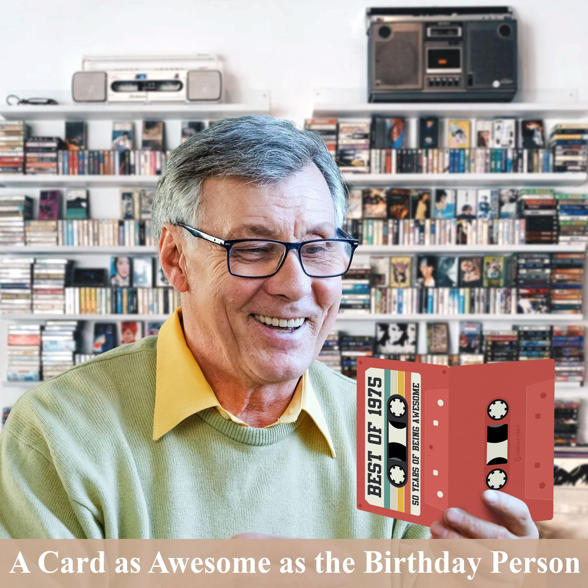 Unique Retro 50th Birthday Card for Men and Women, Aesthetic 50th Birthday Gifts for Him and Her, Cassette Tape Card for