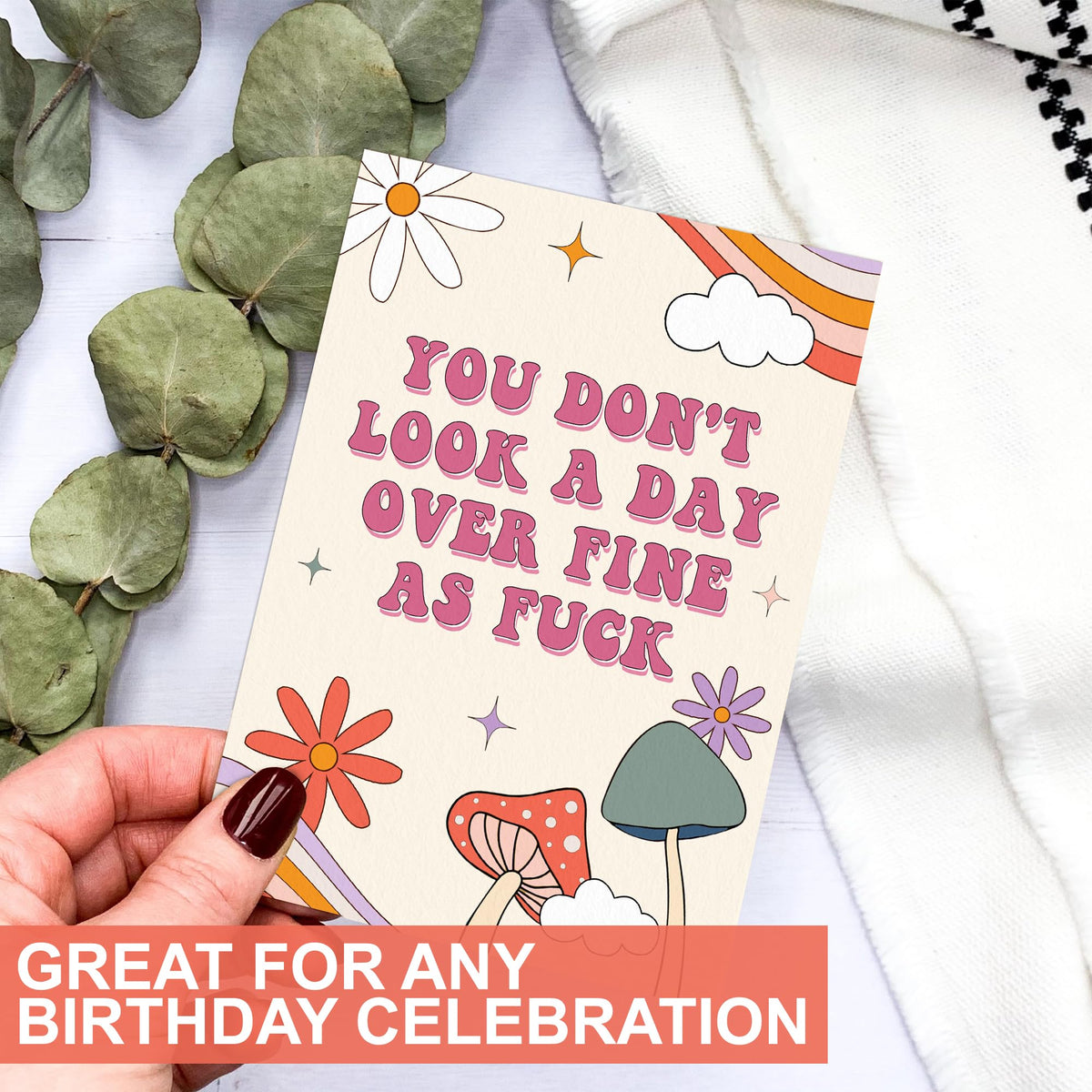 UnimaxPrint Funny Birthday Card for Wife Girlfriend, You Don't Look a Day Over Fine as F*ck, Rainbows Birthday Greeting 