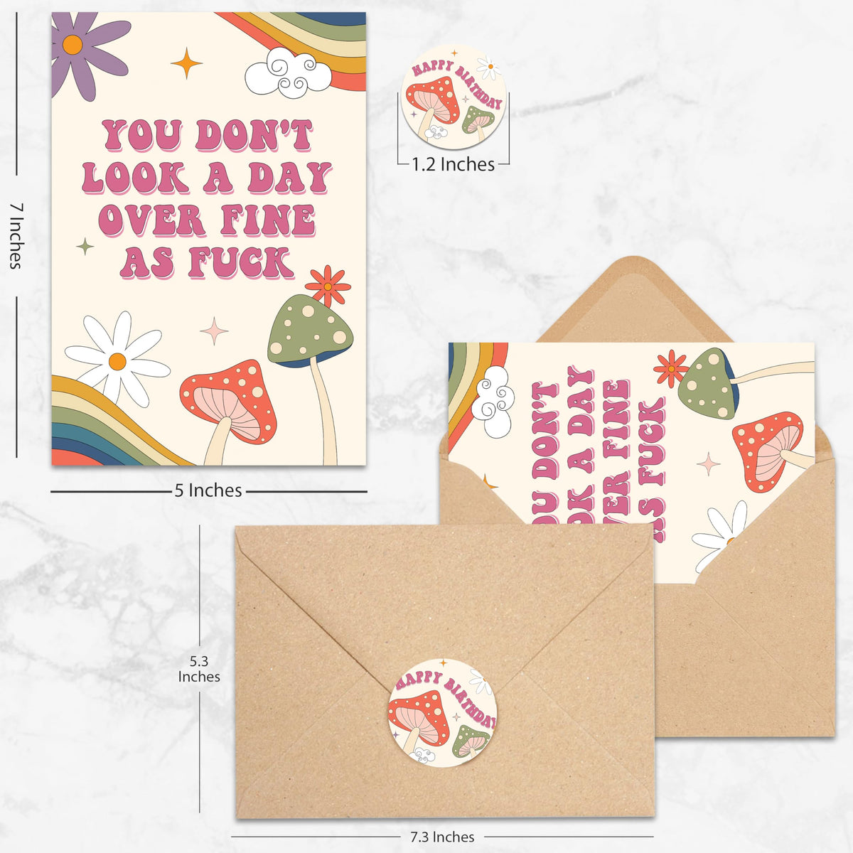 UnimaxPrint Funny Birthday Card for Wife Girlfriend, You Don't Look a Day Over Fine as F*ck, Rainbows Birthday Greeting 