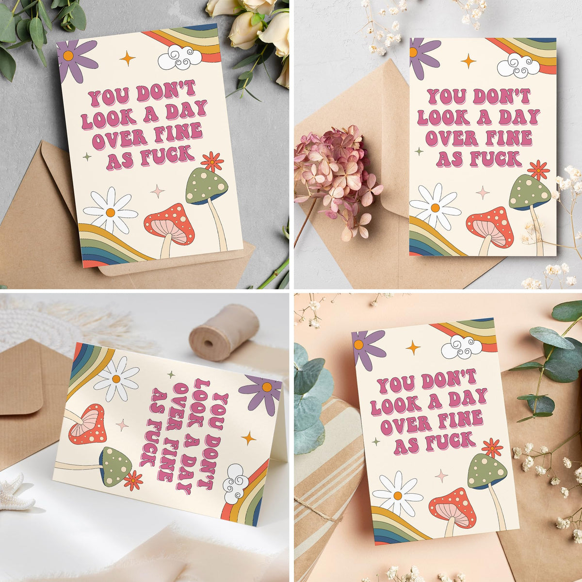 UnimaxPrint Funny Birthday Card for Wife Girlfriend, You Don't Look a Day Over Fine as F*ck, Rainbows Birthday Greeting 