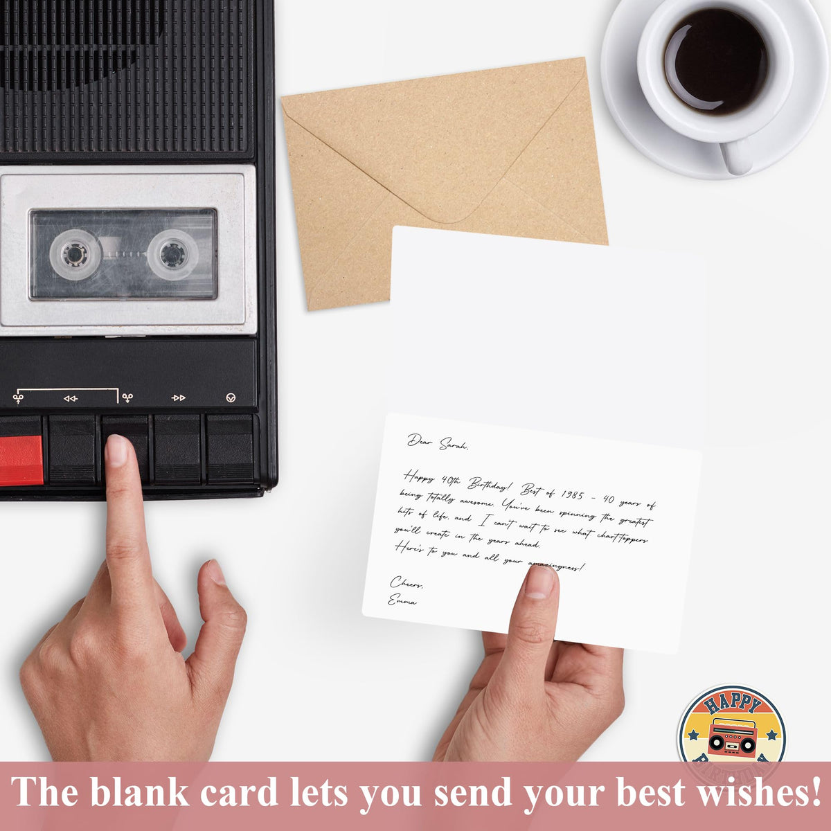 Retro 40th Birthday Card for Men Women, Unique 40th Birthday Gifts for Him Her, Cassette Tape Card for Bday Decoration, 