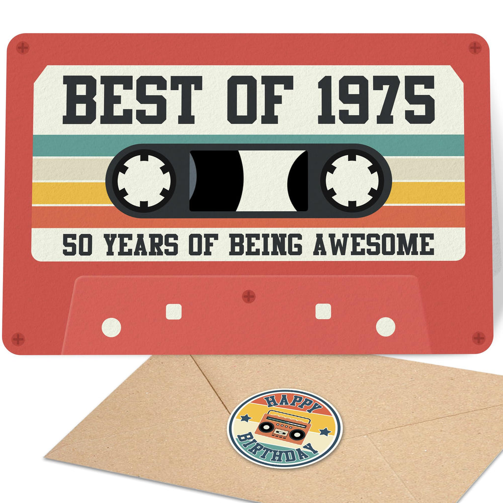 Unique Retro 50th Birthday Card for Men and Women, Aesthetic 50th Birthday Gifts for Him and Her, Cassette Tape Card for