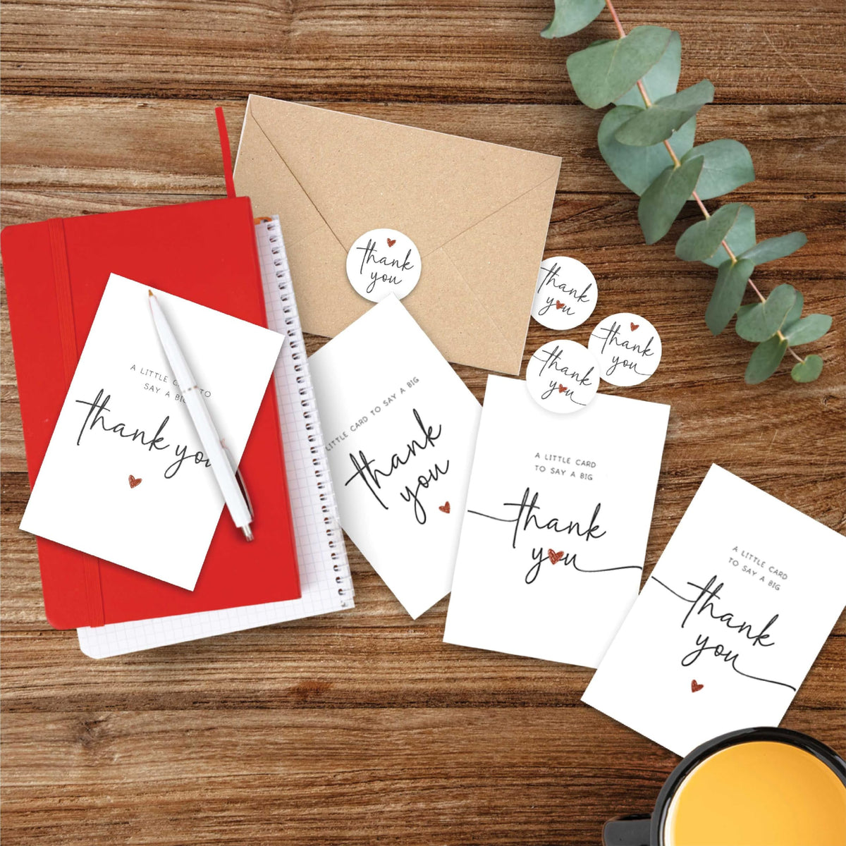 UnimaxPrint 20 Thank You Cards with Envelopes & Stickers (4 Design), Minimalist 4x6 Thank You Notes for Teacher Apprecia